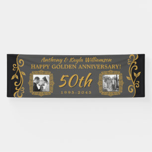 50. Hochzeit Jubiläum Ihre Fotos Gold Gray hinzufü Banner