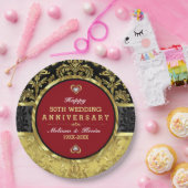 50. Hochzeit Jubiläum Rotes Gold und Schwarz Pappteller (Party)