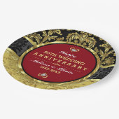 50. Hochzeit Jubiläum Rotes Gold und Schwarz Pappteller (Schrägansicht)
