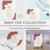 50. Hochzeit Jubiläum Wasserfarbe Rote Poinsettia Einladung