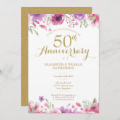 50. Hochzeit Jubiläum Wasserfarben Einladung (Vorne/Hinten)