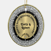 50. Hochzeit Jubiläum weiße Diamanten & Gold Keramik Ornament (Links)