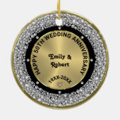50. Hochzeit Jubiläum weiße Diamanten & Gold Keramik Ornament (Hinten)