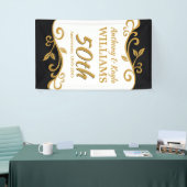 50. Hochzeit-Jubiläum White Gold Black Blüh Banner (Messeveranstaltung)