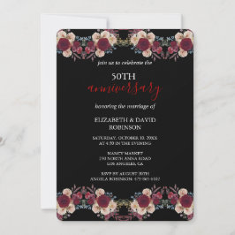 50. Hochzeit mit schwarz-weißem Blumen Einladung