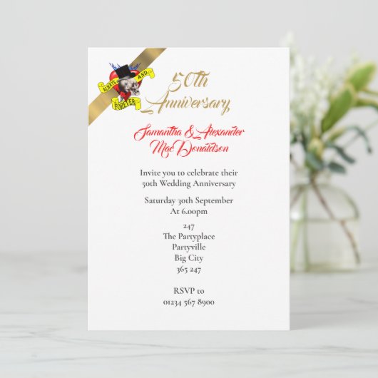 50. Hochzeit zum Thema Tattoo Einladung (Stehend Vorderseite)
