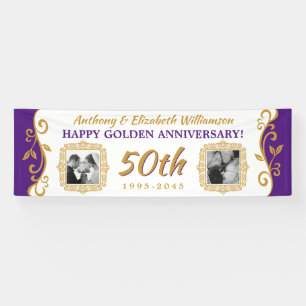 50. Hochzeitsfeier Ihre Fotos Lila Gold Banner