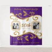50. Hochzeitsfeier Ihre Fotos Lila Gold Wandteppich (Vorderseite)