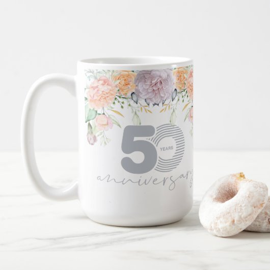 50. Hochzeitsfeier mit Aquarellblume Kaffeetasse (Mit Donut)