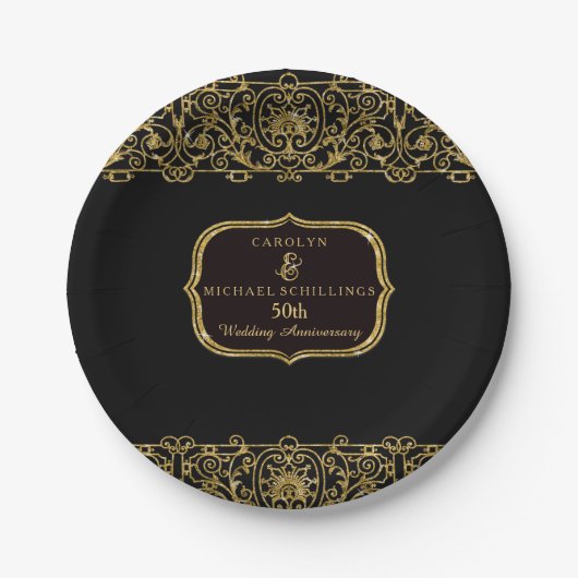 50. Hochzeitsjubiläum Art Deco Nouveau Party Pappteller (Vorderseite)