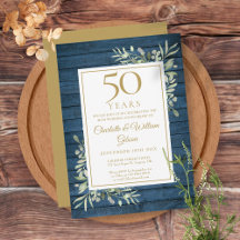 50. Hochzeitsjubiläum Blau Rustikales Holz Grün