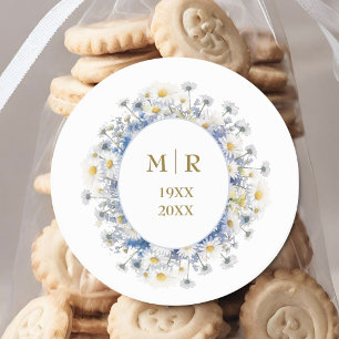 50. Hochzeitsjubiläum Daisy Blau Gold Runder Aufkleber