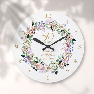 50. Hochzeitsjubiläum Florale Lavendel-Garlande Große Wanduhr
