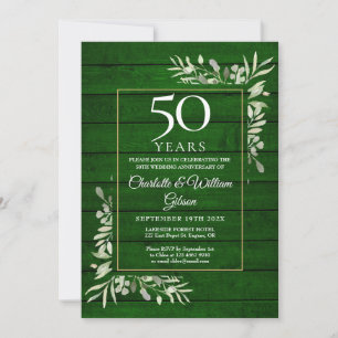 50. Hochzeitsjubiläum Florale Rustikale Grüne Holz Einladung