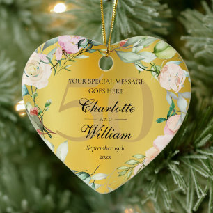50. Hochzeitsjubiläum Florales Monogramm Gold Keramik Ornament