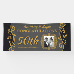 50. Hochzeitsjubiläum Foto Gold Gray hinzufügen Banner