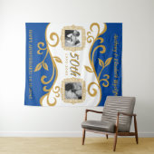 50. Hochzeitsjubiläum Fügen Sie Ihre Fotos Blue Go Wandteppich (Beispiel (Horizontal))