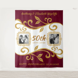 50. Hochzeitsjubiläum Fügen Sie Ihre Fotos Red Gol Wandteppich
