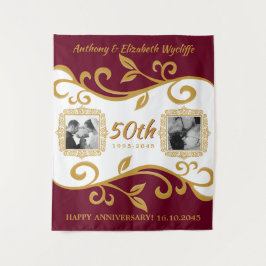 50. Hochzeitsjubiläum Fügen Sie Ihre Fotos Red Gol Wandteppich