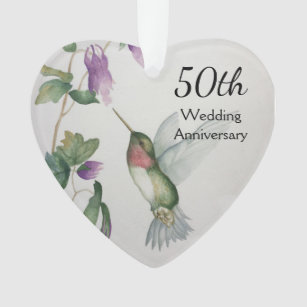 50. Hochzeitsjubiläum Gezwitscher Vogel Blume Herz Ornament