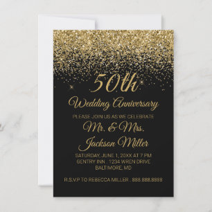50. Hochzeitsjubiläum Gold Glitter Einladung