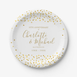 50. Hochzeitsjubiläum Golden Hearts Signature Pappteller