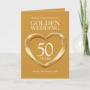 50. Hochzeitsjubiläum goldene Herzen gefaltet Einladung
