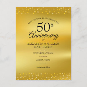 50. Hochzeitsjubiläum Goldene Herzen Save-the-Date Ankündigungspostkarte