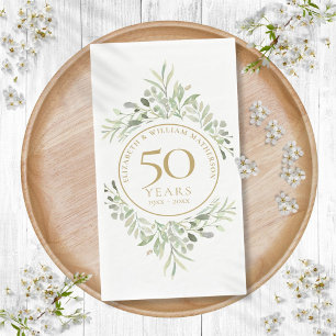 50. Hochzeitsjubiläum Goldenes Grünzeug Blätter Serviette
