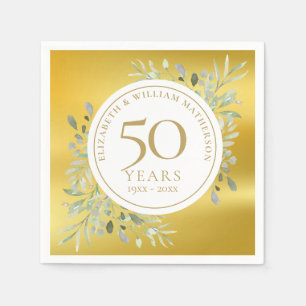 50. Hochzeitsjubiläum Goldfolie Grünpflanzen Serviette