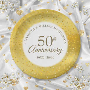 50. Hochzeitsjubiläum Goldfolien-Herzen Konfetti Pappteller