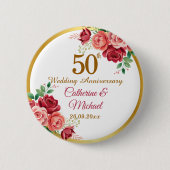 50. Hochzeitsjubiläum Goldrahmen Blumen Button (Vorderseite)