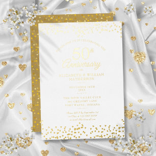 50. Hochzeitsjubiläum Herzen Konfetti Gold Folieneinladung
