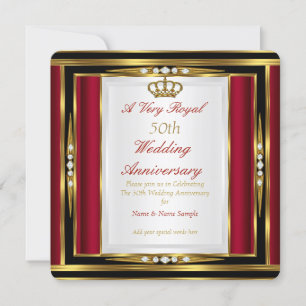 50. Hochzeitsjubiläum Königlich Rot Goldene Krone Einladung
