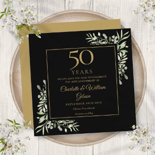 50. Hochzeitsjubiläum Laubwerk Schwarz Gold Quadra Save The Date