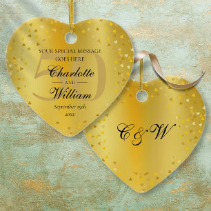 50. Hochzeitsjubiläum Monogramm Goldene Herzen Keramik Ornament