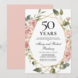 50. Hochzeitsjubiläum Rosa Rose Blumen Einladung