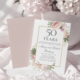 50. Hochzeitsjubiläum rosa Rose Blumen Einladung