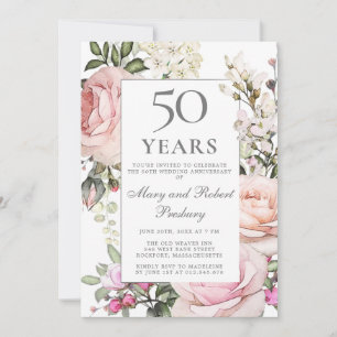 50. Hochzeitsjubiläum Rosa Rose Blumen Einladung
