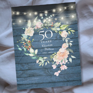 50. Hochzeitsjubiläum Rustikales Blau Holz Floral Fleecedecke