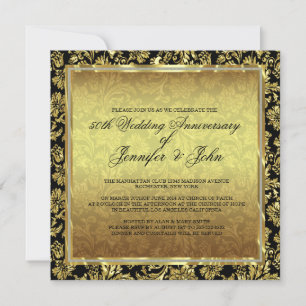 50. Hochzeitsjubiläum Schwarz & Gold Damast Einladung