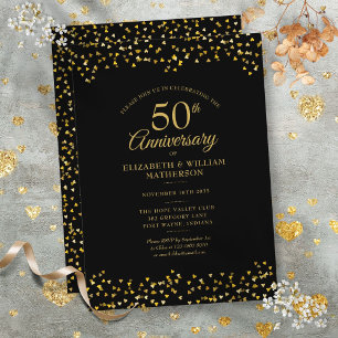 50. Hochzeitsjubiläum Schwarze goldene Liebesherze Einladung