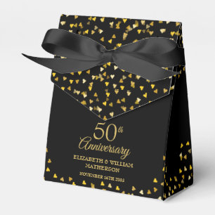 50. Hochzeitsjubiläum Schwarze und goldene Herzen Geschenkschachtel