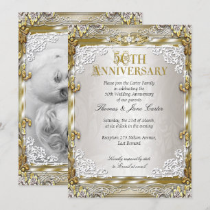 50. Hochzeitsjubiläum Vintage Gold Beige Foto Einladung