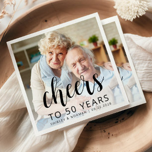 50. Hochzeitsjubiläumsfoto Schwarze Schrift Cheers Serviette