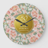 50. Hochzeitssaison Wasserfarben-Blütengoldfarben Große Wanduhr (Vorderseite)
