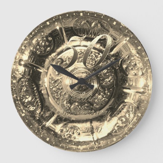 50. Hochzeitstag 1970 2020 Imitate Gold Große Wanduhr (Vorderseite)