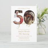 50. Hochzeitstag 2 Foto Gold Einladung (Stehend Vorderseite)