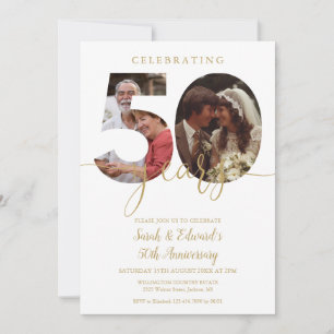 50. Hochzeitstag 2 Foto Gold Einladung