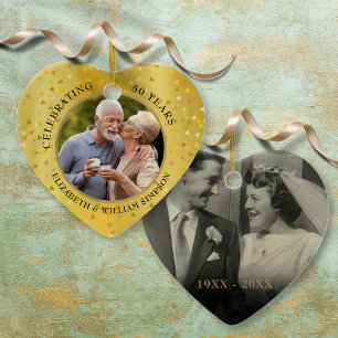 50. Hochzeitstag 2 Foto Goldene Herzen Keramik Ornament